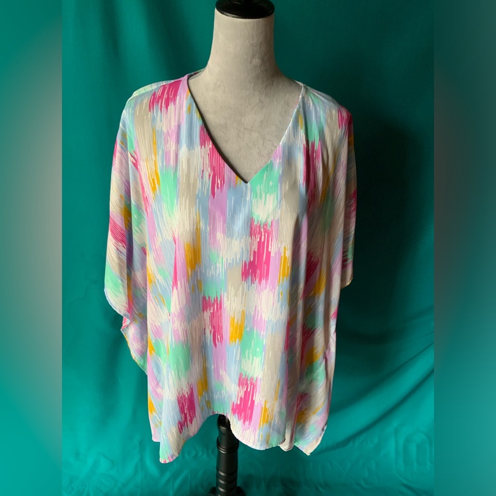 Caramela Women’s Size Medium Pink and Blue Boxy Blouse, EUC